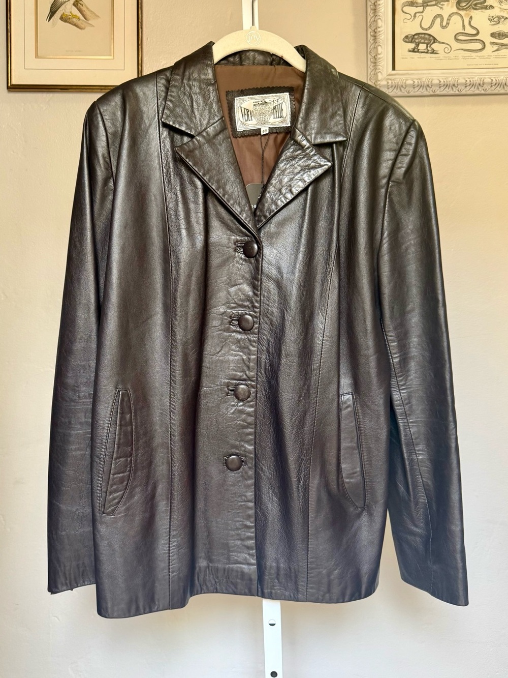 Vintage Dark Brown Vera Pelle Leather Jacket Size XL